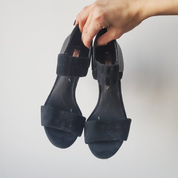 BCBGMaxAzria Black Leather & Suede Heels - Picture 3 of 6